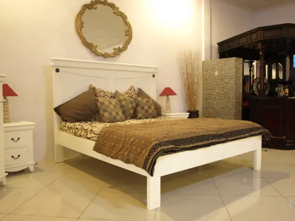 Handcrafted teak bedroom furniture bed with carved headboard - Beautiful Homes Furniture